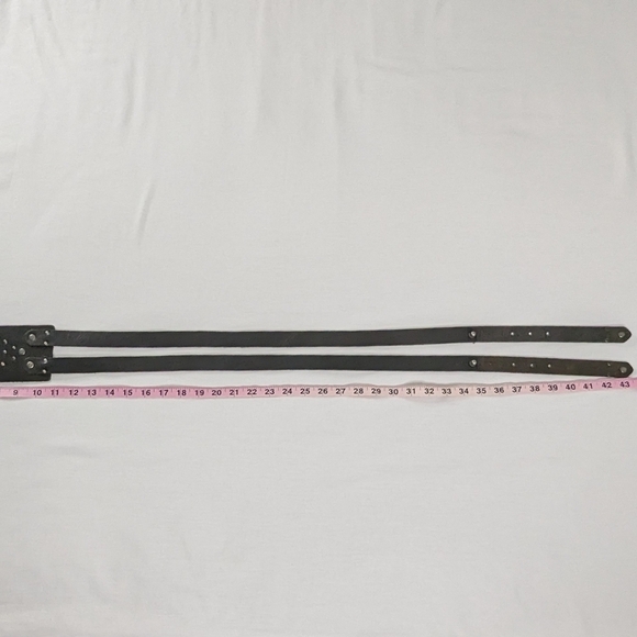 Y2K Brown Black Suede Leather Silver Metallic Studded Double Strand Western Belt - Picture 8 of 9